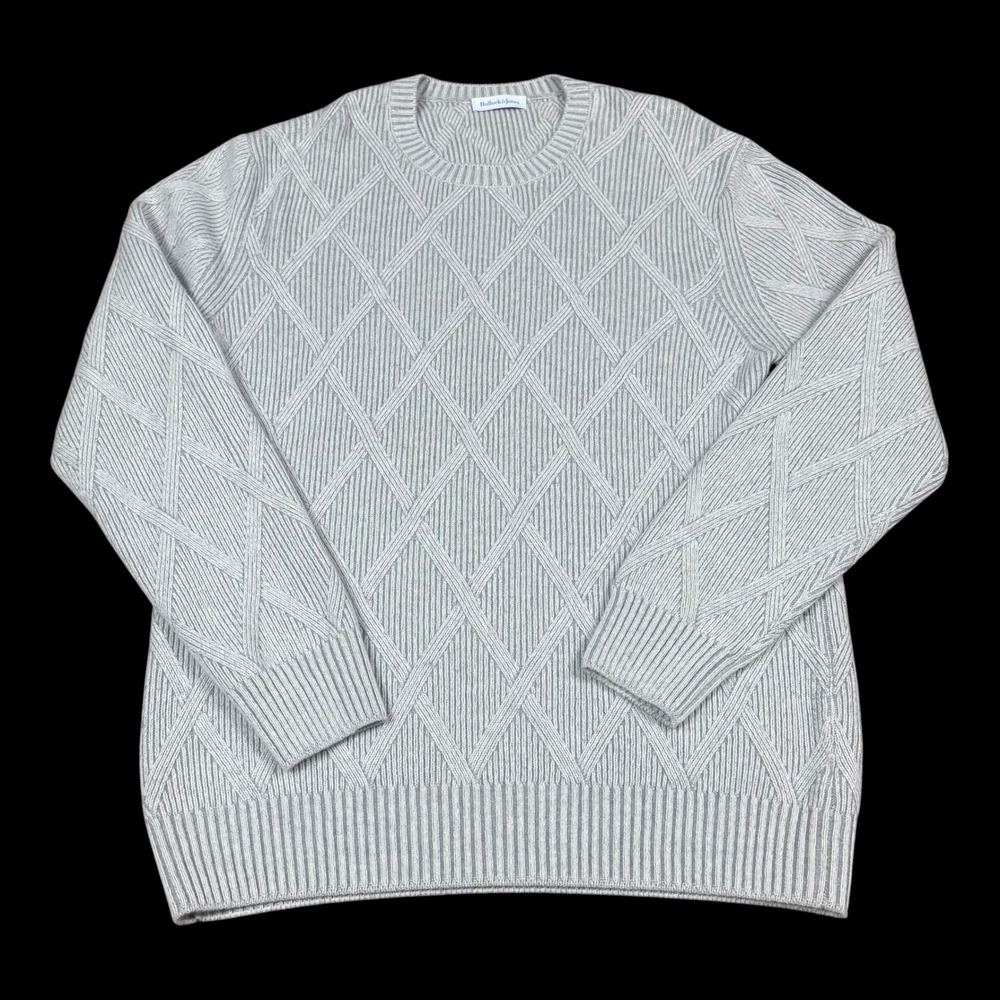Bullock & Jones Italy Wool Cashmere Diamond Cable Knit Gray Sweater Men's Large